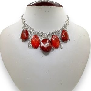 Carol Dauplaise Red Cluster Beads and Chains Necklace NEW with tags